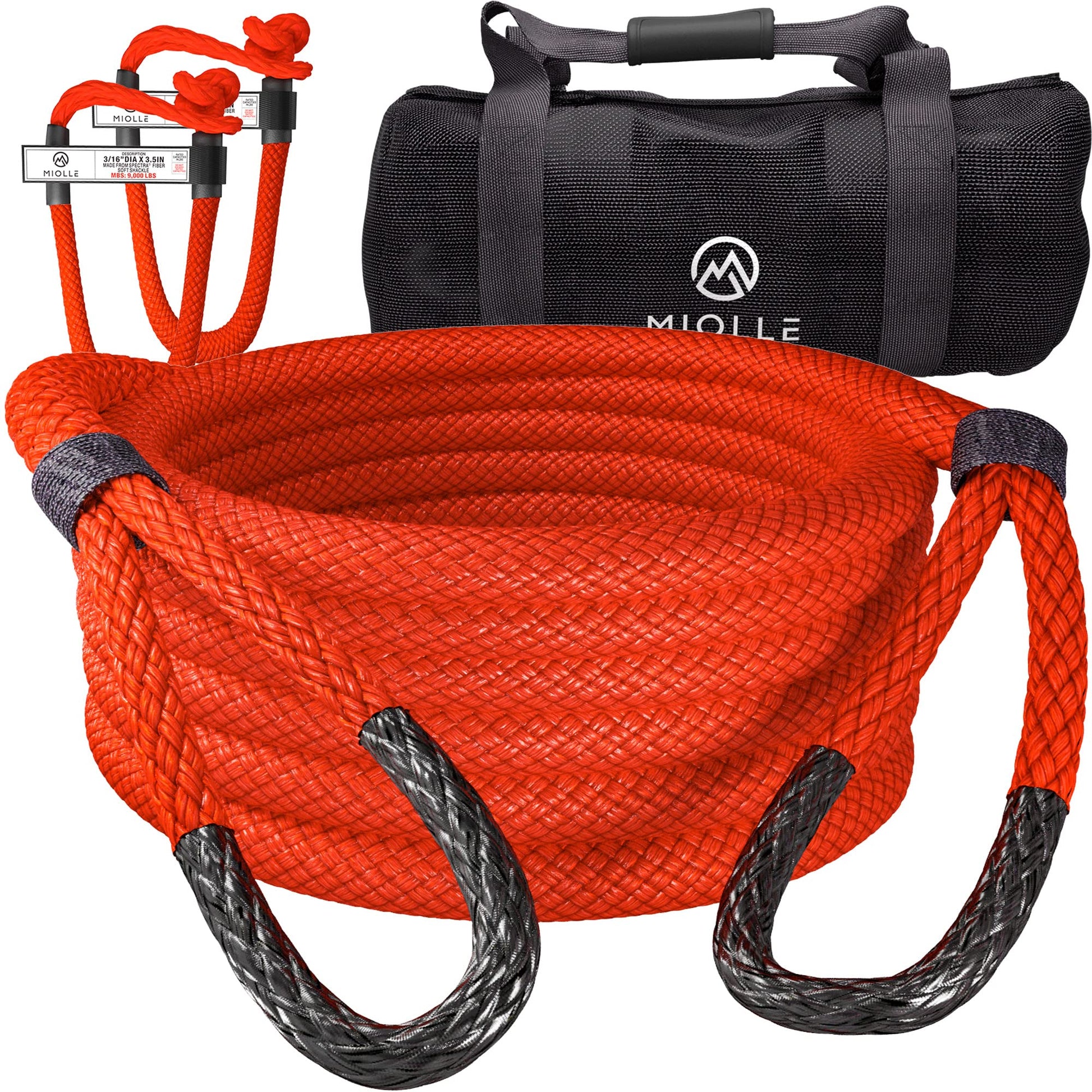 MiolleGear ATV/UTV Kinetic Recovery Rope kit (Firecracker RED, 1/2" x20') - Offroad Snatch Strap - includes 2 Soft Shackle for Snowmobile, Truck, Car - Ultimate Elastic Straps Towing Gear 1/2x20 FIRECRACKER RED