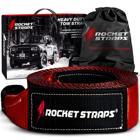 Tow Strap - Premium Heavy Duty 3" x 30' Recovery Tow Strap | 30,000 LBS Capacity Recovery Strap | Vehicle Tow Straps with Protected Loop Ends | Emergency Off Road Towing Rope Red